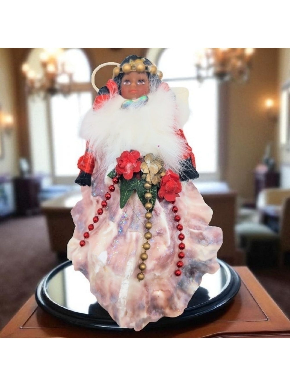 Vintage Native American Indigenous Oyster Shell Angel Ornament Iridescent